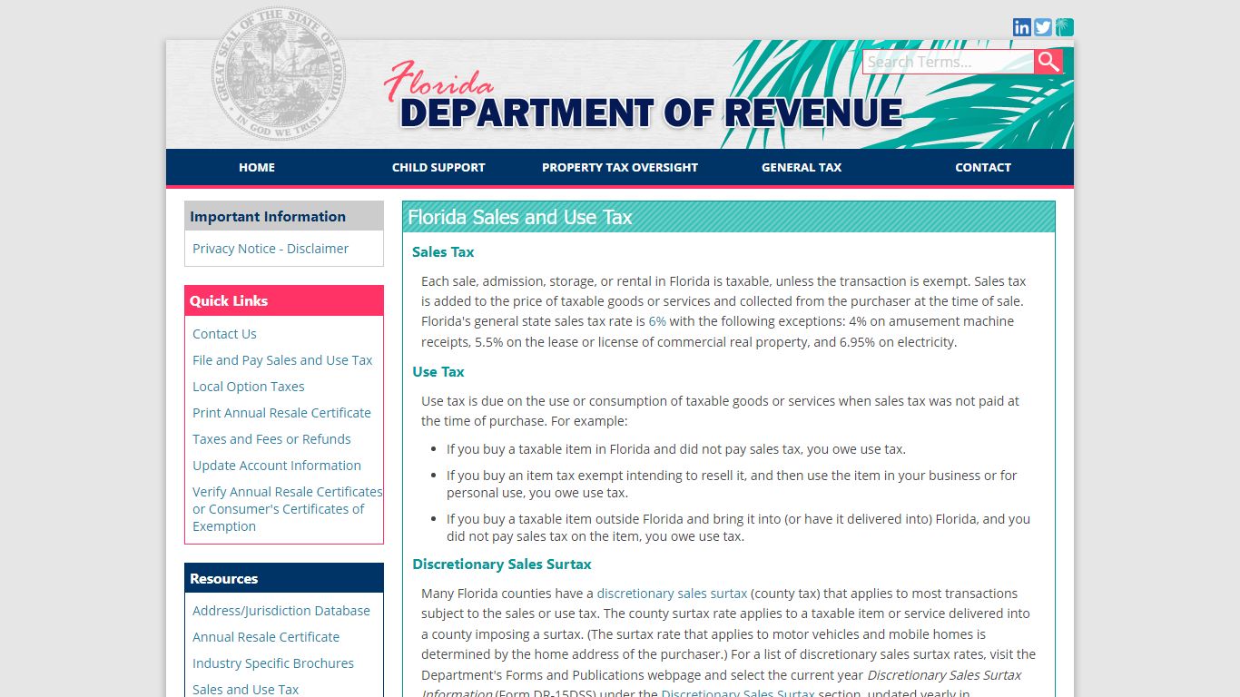 Florida Dept. of Revenue - Florida Sales and Use Tax