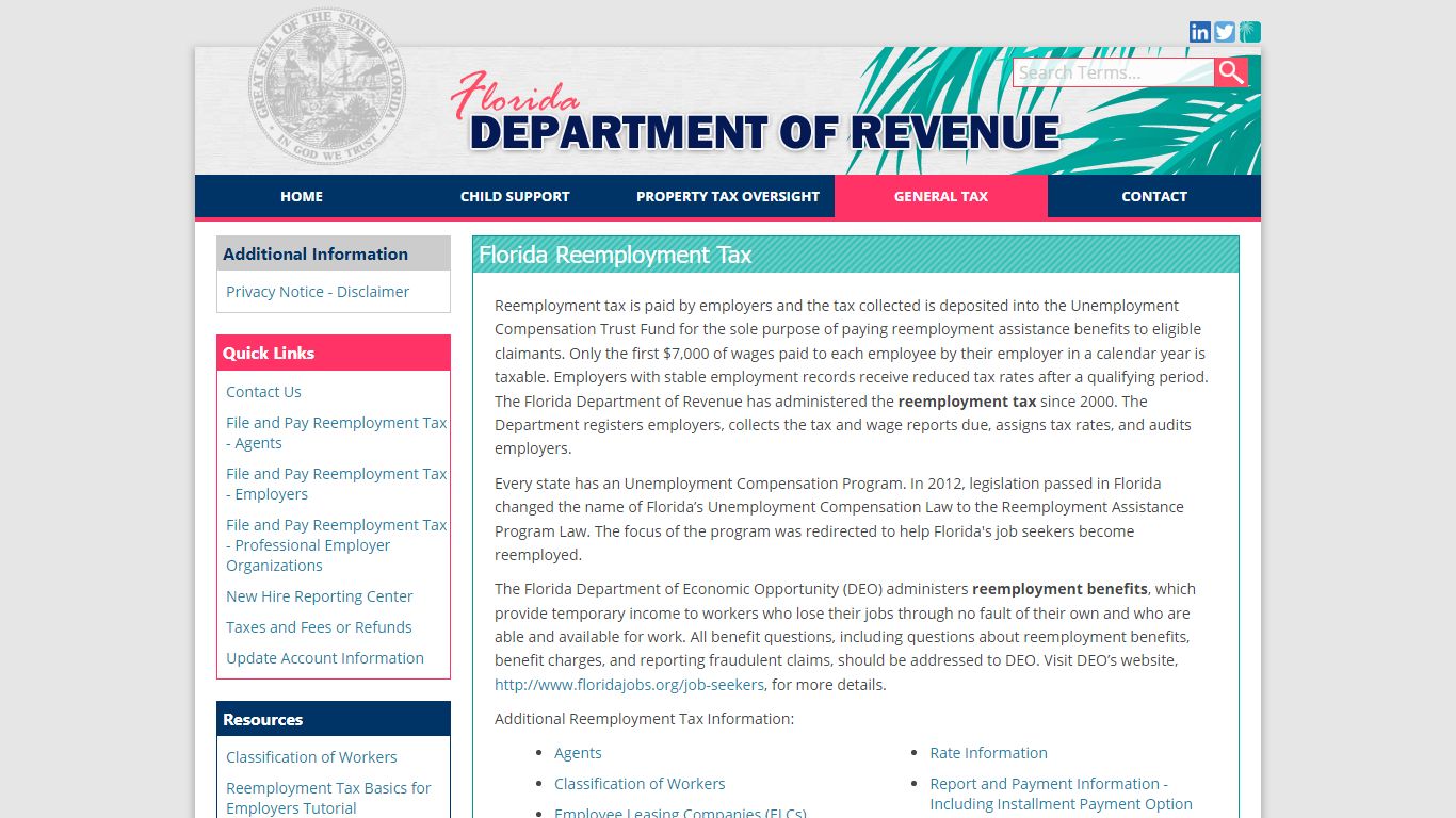 Florida Dept. of Revenue - Florida Reemployment Tax - floridarevenue.com